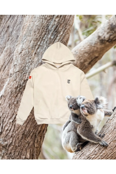 Bluza damska Basic z kapturem z koalą australijskim - off white